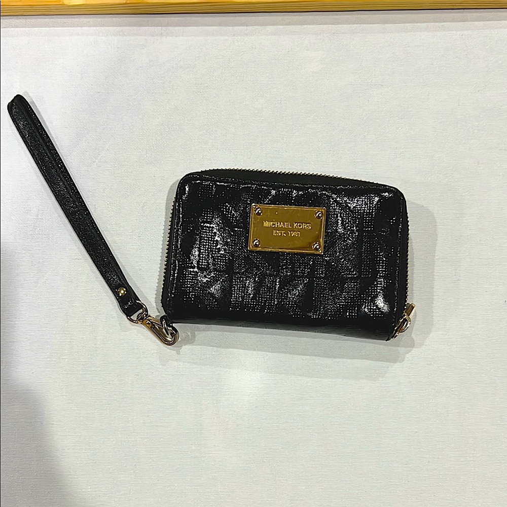 Michael Kors Black Wristlet with Gold Accent